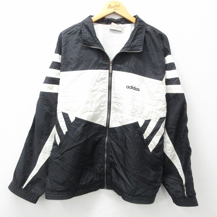 XL★古着 アディダス adidas 長袖 ナイロン ジャケット メンズ 90年代 90s ワンポイントロゴ 黒他 ブラック 3本ライン 25feb28 中古 アウター ウインドブレーカー