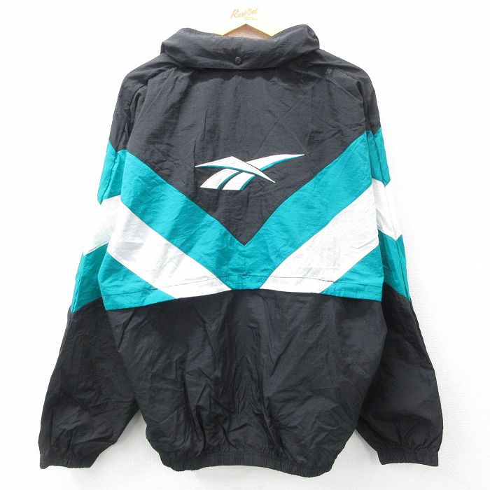 XL★古着 リーボック REEBOK 長袖 ナイロン ジャケット メンズ 90年代 90s ビッグロゴ 黒他 ブラック 内側メッシュ 【spe】 25feb28 中古 アウター ウインドブレーカー