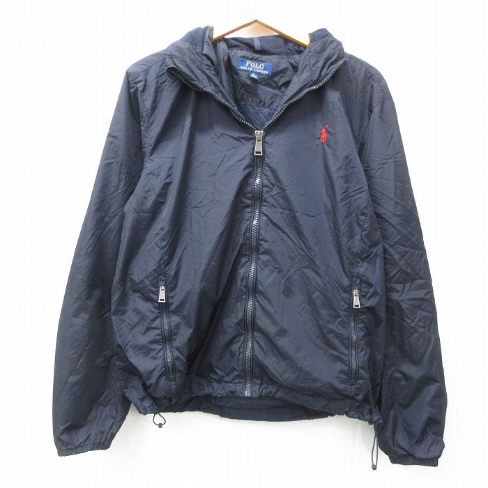 M★古着 ラルフローレン Ralph Lauren 長袖 ブランド ナイロン ジャケット メンズ ワンポイントロゴ 濃紺 ネイビー 【spe】 25feb28 中古 アウター ウインドブレーカー