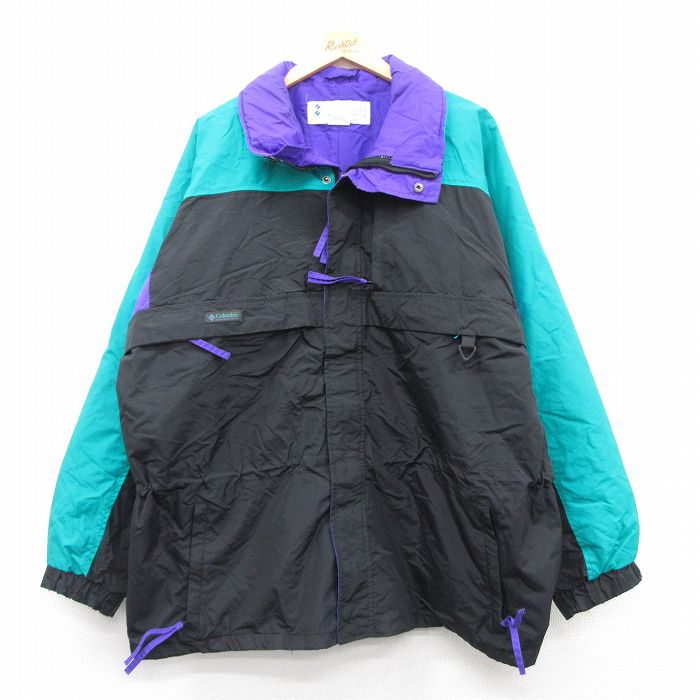 XL★古着 コロンビア COLUMBIA 長袖 ナイロン ジャケット メンズ 90年代 90s Gizzmo 大きいサイズ 黒他 ブラック 【spe】 25mar04 中古 アウター ウインドブレーカー