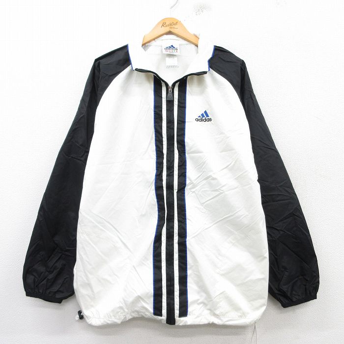 XL★古着 アディダス adidas 長袖 ナイロン ジャケット メンズ 90年代 90s ワンポイントロゴ 黒他 ブラック 内側メッシュ 25mar04 中古 アウター ウインドブレーカー