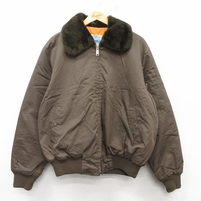 XL★古着 シアーズ 長袖 ナイロン ジャケット メンズ 80年代 80s 襟ボア 茶系 ブラウン 内側キルティング 25mar04 中古 アウター ウインドブレーカー