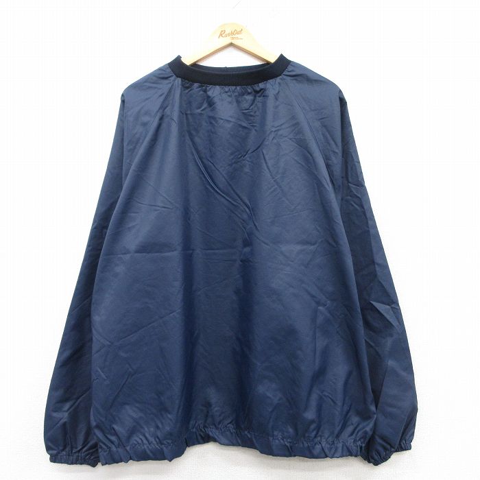 XL★古着 長袖 ナイロン ジャケット メンズ 80年代 80s 大きいサイズ クルーネック USA製 濃紺 ネイビー 【spe】 25mar14 中古 アウター ウインドブレーカー
