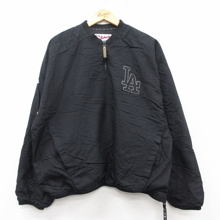 XL★古着 マジェスティック 長袖 ハーフジップ ナイロン ジャケット メンズ 00年代 00s ロサンゼルスドジャース 黒 ブラック メジャーリーグ ベースボール 野球 【spe】 25mar14 中古 アウター ウインドブレーカー