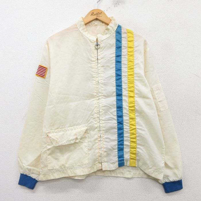 M★古着 長袖 ナイロン ジャケット メンズ 80年代 80s 生成り 25mar14 中古 アウター ウインドブレーカー