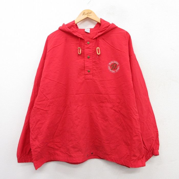 【50%OFF】XL★古着 マルボロ 長袖 ナイロン ジャケット パーカー メンズ 90年代 90s ワンポイントロゴ 大きいサイズ 赤 レッド 【spe】 25mar24 中古 アウター ウインドブレーカー