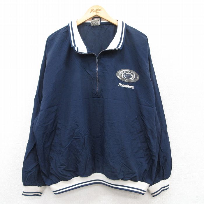 【50%OFF】XL★古着 長袖 ハーフジップ ナイロン ジャケット メンズ 00年代 00s ペンシルベニア 大きいサイズ 紺 ネイビー 25mar24 中古 アウター ウインドブレーカー