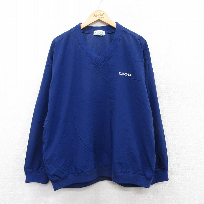 XL★古着 IZOD 長袖 ナイロン ジャケット メンズ 90年代 90s ワンポイントロゴ Vネック 紺 ネイビー 25mar25 中古 アウター ウインドブレーカー