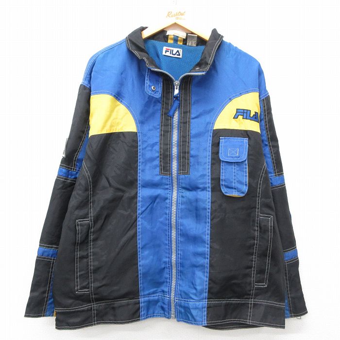 【50%OFF】L★古着 フィラ FILA 長袖 ナイロン ジャケット メンズ 90年代 90s ワンポイントロゴ 青他 ブルー 内側メッシュ 【spe】 25mar27 中古 アウター ウインドブレーカー
