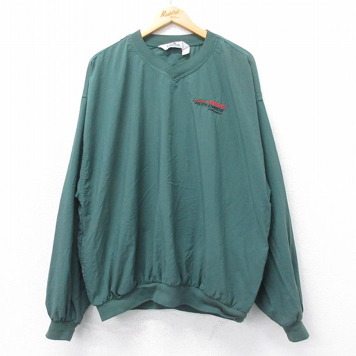 XL★古着 長袖 ナイロン ジャケット メンズ 90年代 90s EMERY WORLD WIDE 大きいサイズ Vネック USA製 緑 グリーン 25apr12 中古 アウター ウインドブレーカー