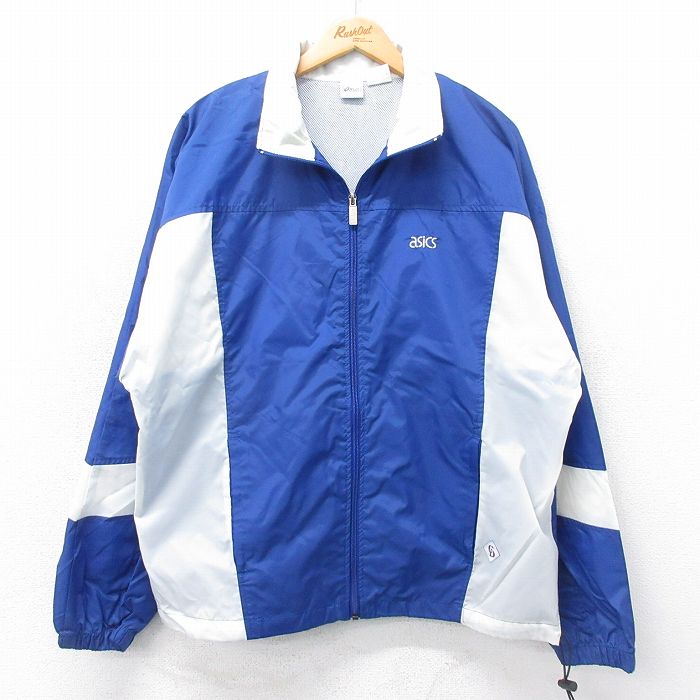 XL★古着 アシックス 長袖 ナイロン ジャケット メンズ ワンポイントロゴ 青他 ブルー 内側メッシュ 25apr12 中古 アウター ウインドブレーカー