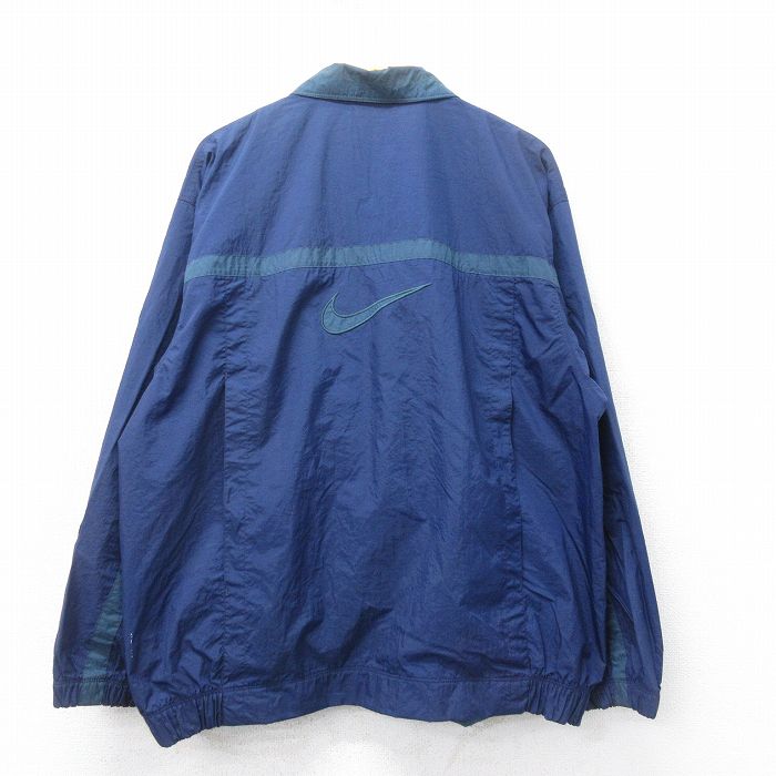 XL★古着 ナイキ NIKE 長袖 ナイロン ジャケット メンズ 00年代 00s ビッグロゴ 刺繍 ツートンカラー 紺他 ネイビー 【spe】 25apr12 中古 アウター ウインドブレーカー