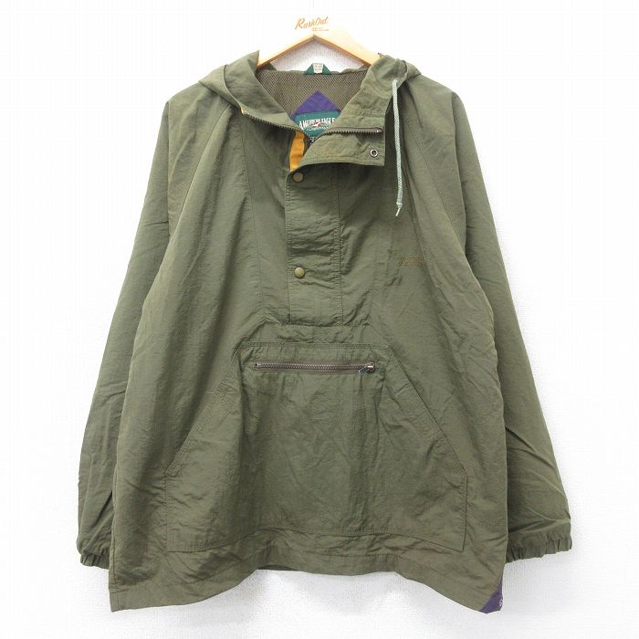 XL★古着 アメリカンイーグル American Eagle 長袖 ハーフジップ ナイロン ジャケット アノラック パーカー メンズ 90年代 90s ワンポイントロゴ ラグラン 緑 グリーン 内側メッシュ 25apr12 中古 アウター ウインドブレーカー