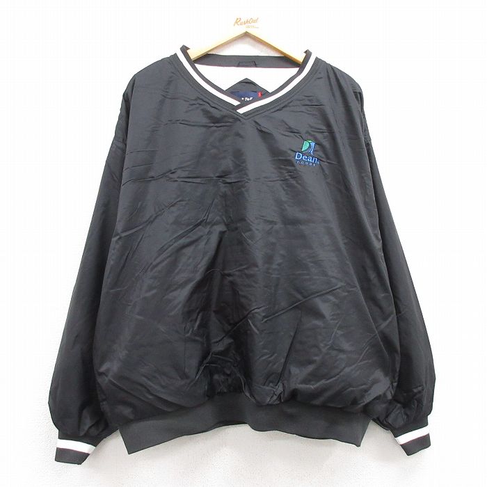 【50%OFF】XL★古着 長袖 ナイロン ジャケット メンズ Dean FOODS 大きいサイズ Vネック 黒他 ブラック 25apr12 中古 アウター ウインドブレーカー