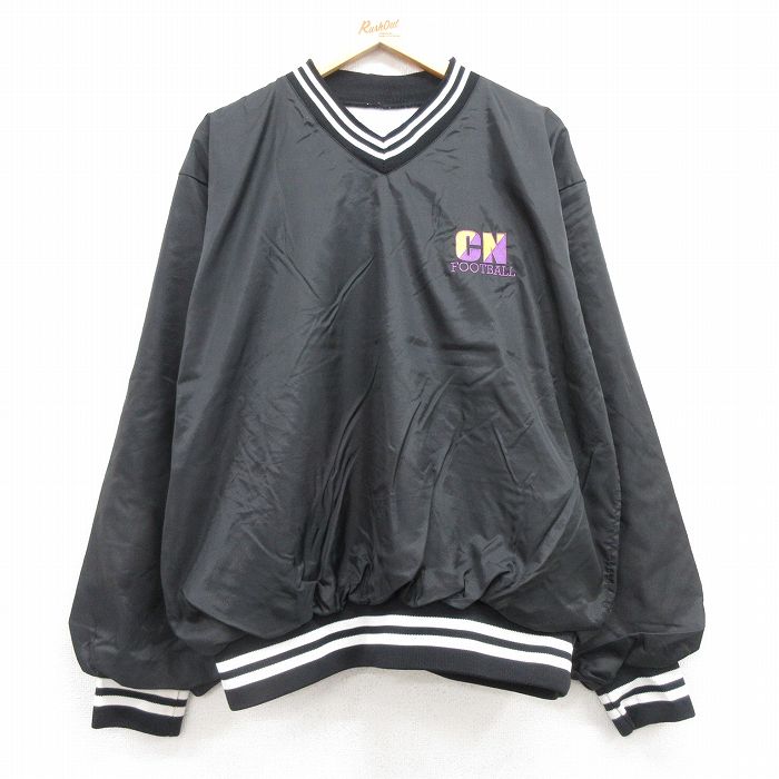 XL★古着 長袖 ナイロン ジャケット メンズ 90年代 90s フットボール Vネック USA製 黒他 ブラック 25apr12 中古 アウター ウインドブレーカー