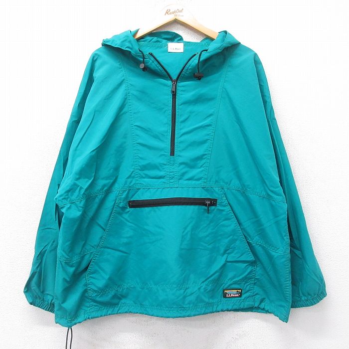 XL★古着 エルエルビーン LLBEAN 長袖 ナイロン ジャケット アノラック パーカー メンズ 90年代 90s ワンポイントロゴ 青緑 【spe】 25aug04 中古 アウター ウインドブレーカー