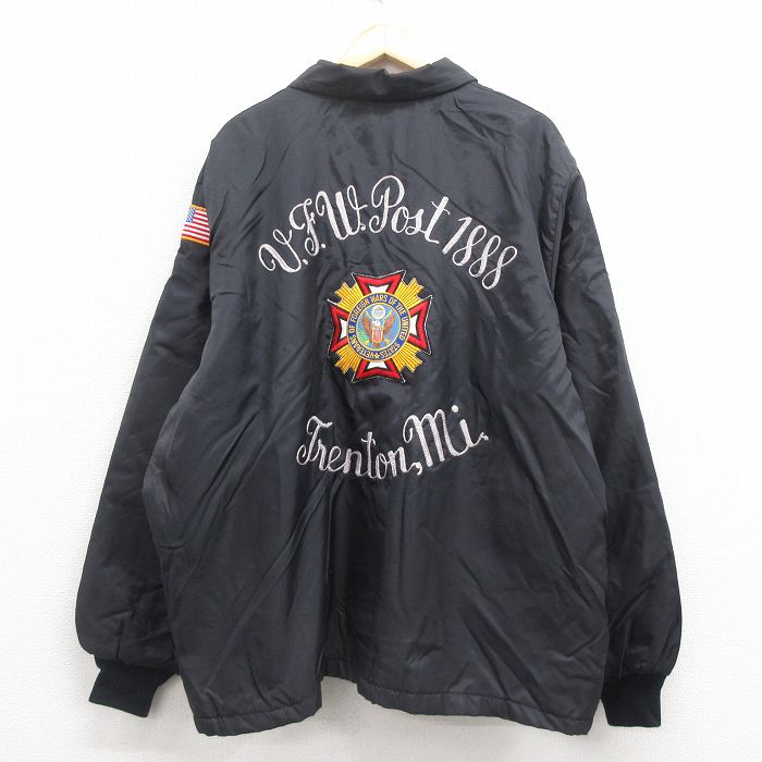 XL★古着 長袖 ナイロン ジャケット メンズ 80年代 80s 消防署 チェーンステッチ刺繍 大きいサイズ USA製 黒 ブラック 内側ボア 【spe】 25aug30 中古 アウター ウインドブレーカー