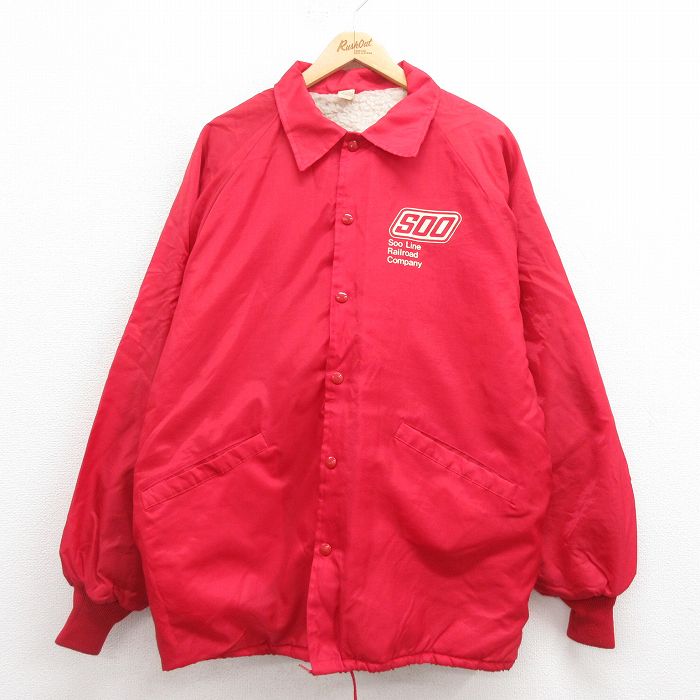 XL★古着 長袖 ナイロン ジャケット メンズ 80年代 80s SOO ラグラン USA製 赤 レッド 内側ボア 25aug30 中古 アウター ウインドブレーカー