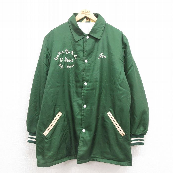 XL★古着 長袖 ナイロン ジャケット メンズ 80年代 80s USA製 緑他 グリーン 内側キルティング 25sep04 中古 アウター ウインドブレーカー