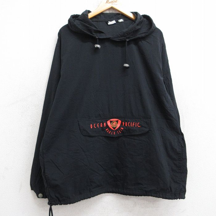 L★古着 オーシャンパシフィック OP 長袖 ナイロン ジャケット アノラック パーカー メンズ 90年代 90s ビッグロゴ 黒 ブラック 【spe】 25sep04 中古 アウター ウインドブレーカー