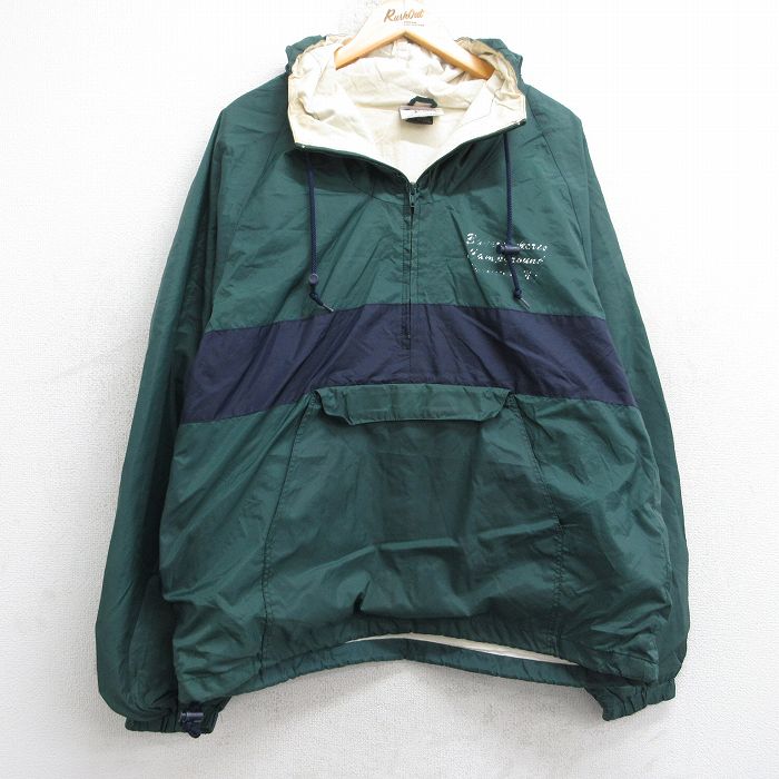L★古着 長袖 ナイロン ジャケット アノラック パーカー メンズ 90年代 90s ラグラン ツートンカラー USA製 緑他 グリーン 25sep04 中古 アウター ウインドブレーカー