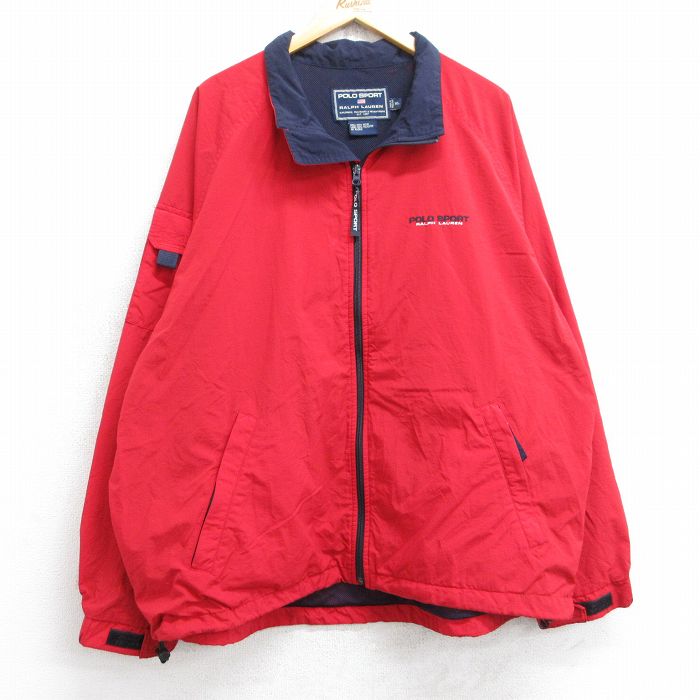 XL★古着 ラルフローレン Ralph Lauren ポロスポーツ 長袖 ブランド ナイロン ジャケット メンズ ワンポイントロゴ ラグラン 大きいサイズ 赤 レッド 内側メッシュ 25sep05 中古 アウター ウインドブレーカー