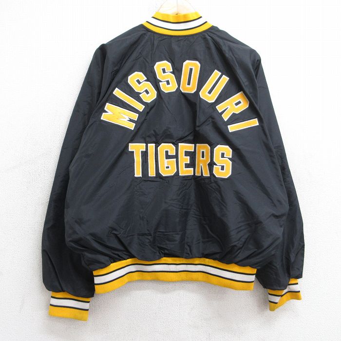【20%OFF】M★古着 ラッセル 長袖 ナイロン ジャケット メンズ 70年代 70s ミズーリタイガース ラグラン 黒 ブラック 【spe】 25sep05 中古 アウター ウインドブレーカー