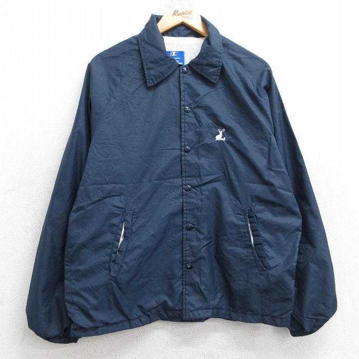 M★古着 チャンピオン champion 長袖 ナイロン ジャケット メンズ 90年代 90s シカ ラグラン USA製 紺 ネイビー 25sep05 中古 アウター ウインドブレーカー