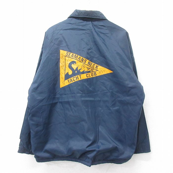 XL★古着 長袖 ナイロン ジャケット メンズ 90年代 90s YACHT CLUB ラグラン USA製 紺 ネイビー 内側ボア 25sep16 中古 アウター ウインドブレーカー