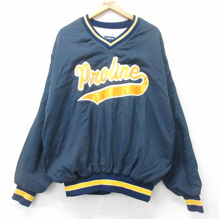 XL★古着 ホロウェイ 長袖 ナイロン ジャケット メンズ 90年代 90s Proline 大きいサイズ Vネック USA製 紺他 ネイビー 25sep16 中古 アウター ウインドブレーカー