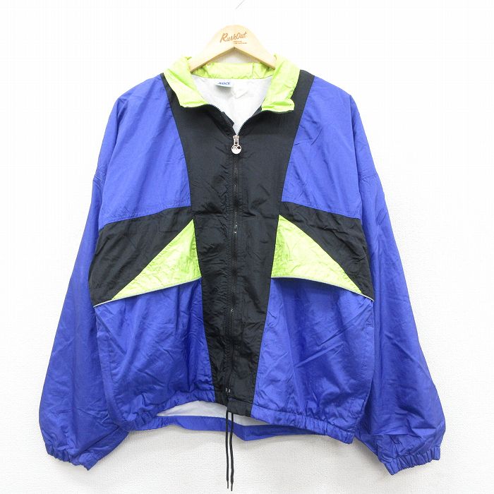 L★古着 アシックス 長袖 ナイロン ジャケット メンズ 90年代 90s 紫他 パープル 25sep20 中古 アウター ウインドブレーカー