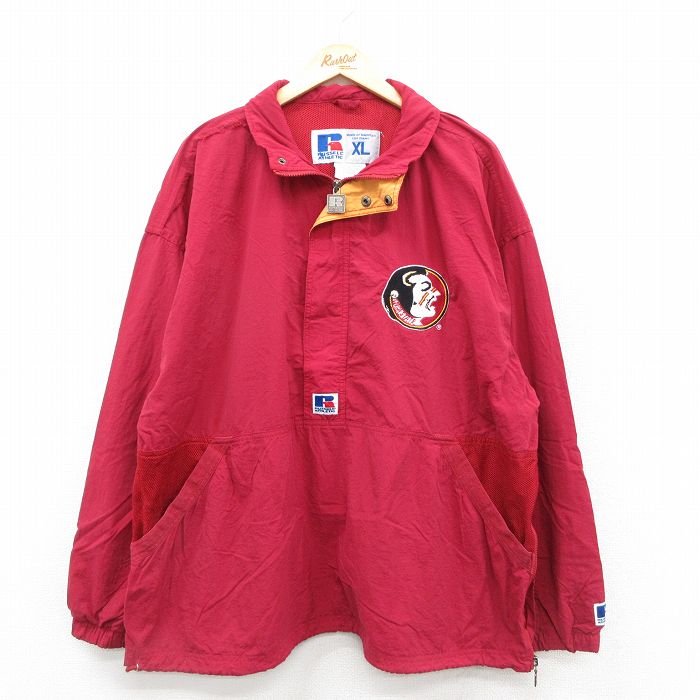 XL★古着 ラッセル 長袖 ハーフジップ ナイロン ジャケット 00年代 00s フロリダセミノールズ 大きいサイズ 赤系 レッド 内側メッシュ 25sep25 中古 メンズ アウター ウインドブレーカー