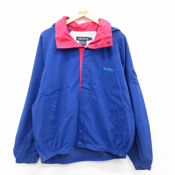 XL★古着 ノーティカ NAUTICA 長袖 ナイロン ジャケット パーカー メンズ 90年代 90s ワンポイントロゴ ラグラン 青他 ブルー 25sep25 中古 アウター ウインドブレーカー