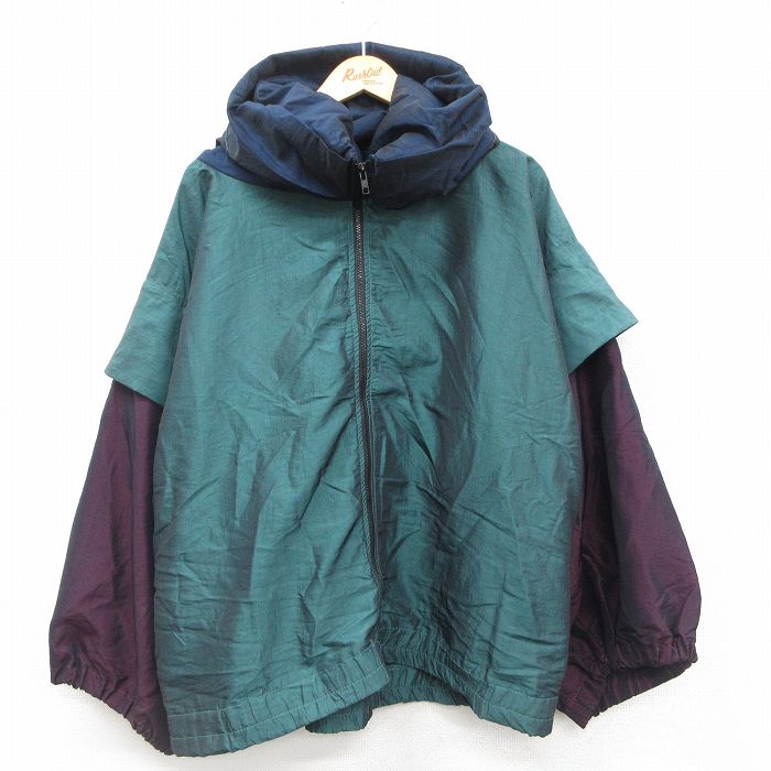 XL★古着 長袖 ナイロン ジャケット メンズ 90年代 90s マルチカラー 大きいサイズ USA製 緑他 グリーン 【spe】 25sep25 中古 アウター ウインドブレーカー