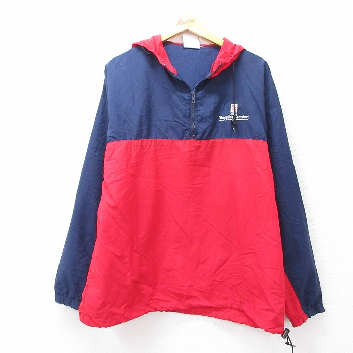 90s ハーフジップナイロンジャケット Shoreline Container ツートンカラー レッド L | 古着