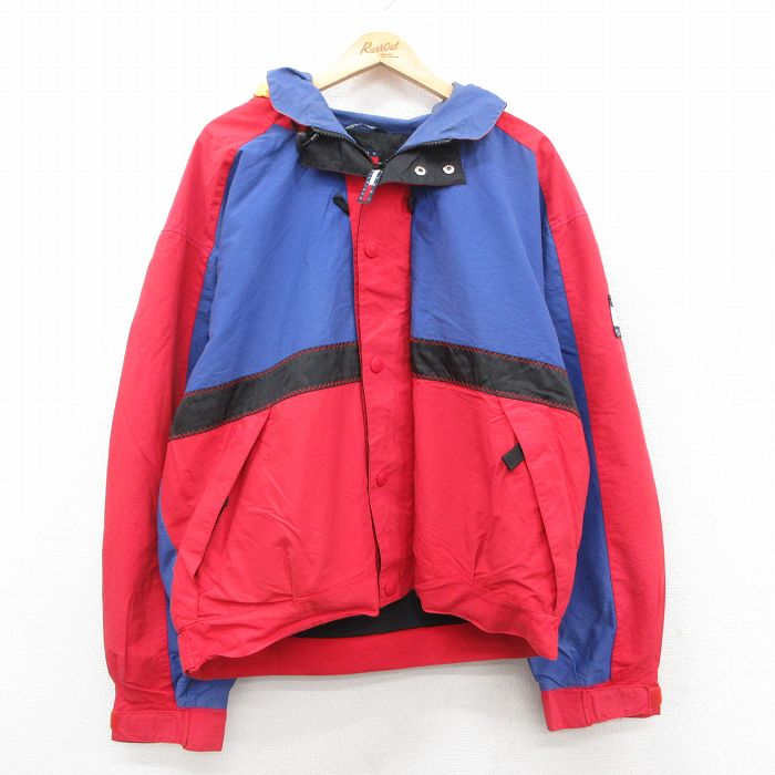 【50%OFF】XL★古着 トミーヒルフィガー TOMMY HILFIGER 長袖 ブランド ナイロン ジャケット メンズ 90年代 90s 大きいサイズ 赤他 レッド 【spe】 25sep27 中古 アウター ウインドブレーカー
