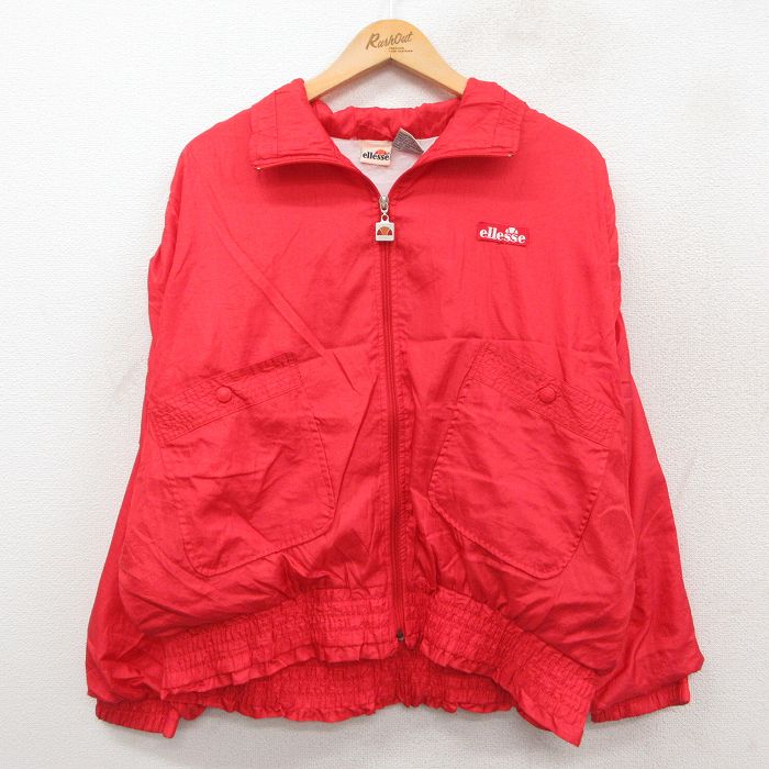 XL★古着 エレッセ 長袖 ナイロン ジャケット メンズ 90年代 90s ワンポイントロゴ 赤 レッド 25sep27 中古 アウター ウインドブレーカー