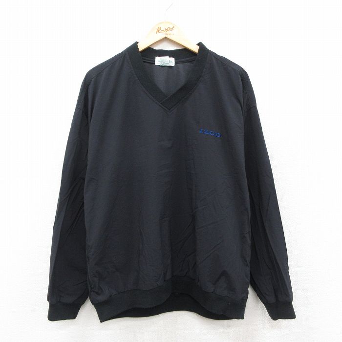 L★古着 IZOD 長袖 ナイロン ジャケット メンズ 90年代 90s Vネック 黒 ブラック 25sep29 中古 アウター ウインドブレーカー