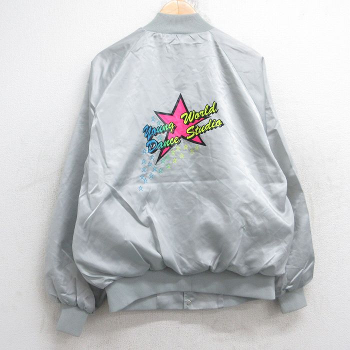 L★古着 長袖 ナイロン ジャケット メンズ 80年代 80s 星 ダンス ラグラン USA製 グレー 25sep30 中古 アウター ウインドブレーカー