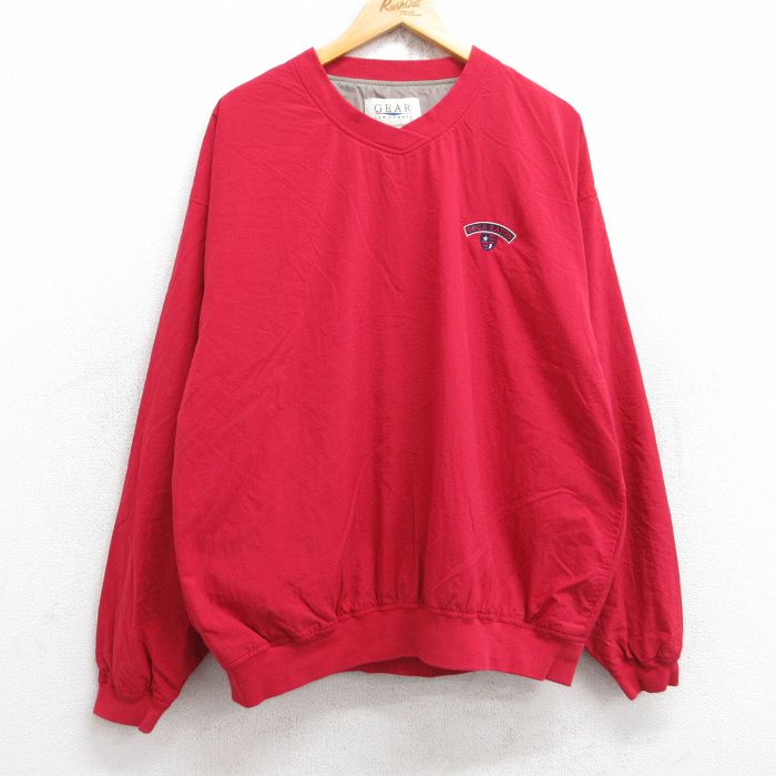 XL★古着 長袖 ナイロン ジャケット メンズ 00年代 00s ボカラトン Vネック 赤 レッド 25sep30 中古 アウター ウインドブレーカー