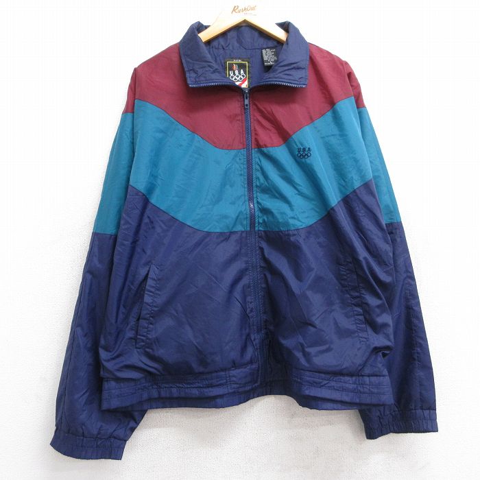 XL★古着 長袖 ナイロン ジャケット メンズ 90年代 90s USAオリンピック マルチカラー 紺他 ネイビー 【spe】 25sep30 中古 アウター ウインドブレーカー