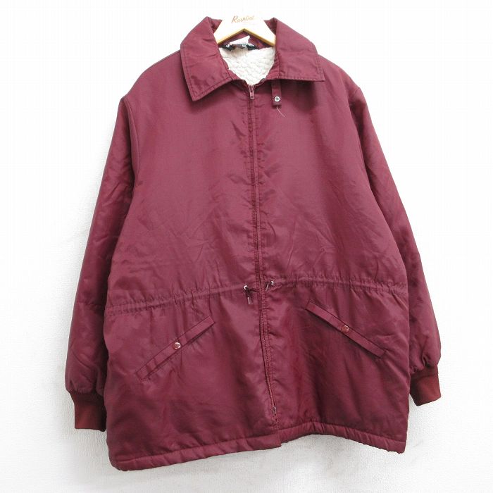 XL★古着 長袖 ナイロン ジャケット メンズ 80年代 80s ロング丈 USA製 エンジ 内側ボア 25sep30 中古 アウター ウインドブレーカー