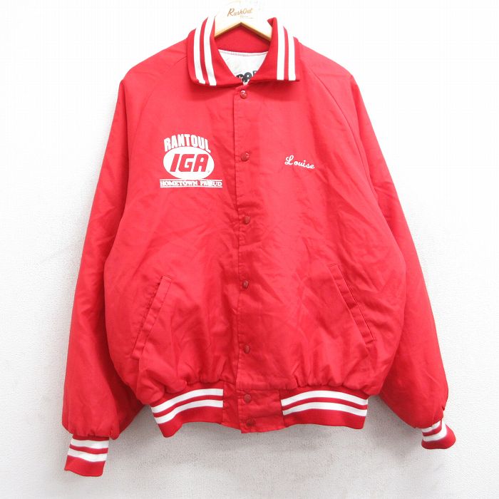 XL★古着 長袖 ナイロン ジャケット メンズ 80年代 80s ラントゥール IGA 襟付き ラグラン 赤 レッド 内側キルティング 25sep30 中古 アウター ウインドブレーカー