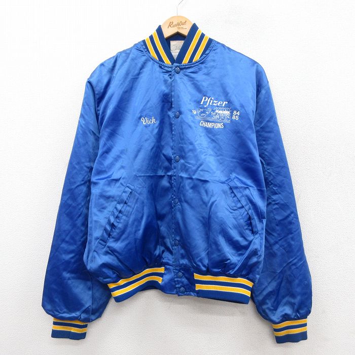 L★古着 長袖 ナイロン ジャケット メンズ 80年代 80s ボウリング USA製 青 ブルー 25oct01 中古 アウター ウインドブレーカー