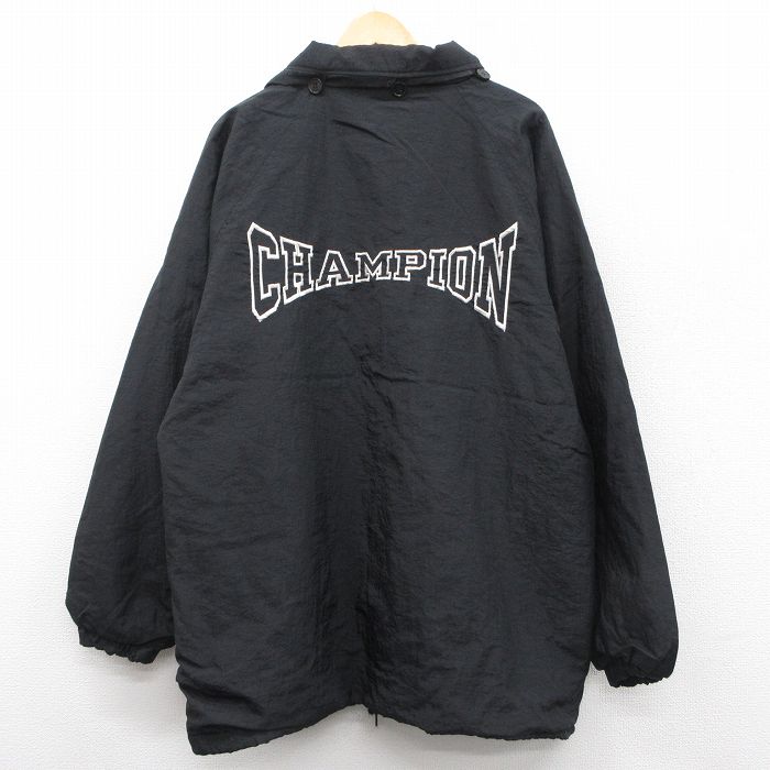 XL★古着 チャンピオン Champion 長袖 ナイロン ジャケット メンズ 00年代 00s ビッグロゴ ラグラン 大きいサイズ ロング丈 黒 ブラック 【spe】 25oct01 中古 アウター ウインドブレーカー