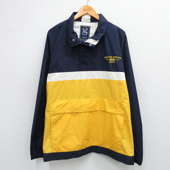 XL★古着 長袖 ハーフジップ ナイロン ジャケット メンズ ミリタリー USネイビー リップストップ 大きいサイズ 紺他 ネイビー 25oct01 中古 アウター ウインドブレーカー