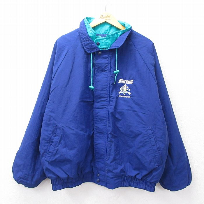 XL★古着 長袖 ナイロン ジャケット メンズ 90年代 90s Pursuit ラグラン 大きいサイズ USA製 紺他 ネイビー 内側キルティング 25oct03 中古 アウター ウインドブレーカー