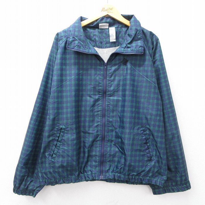 XL★古着 ジャージーズ 長袖 ナイロン ジャケット メンズ 00年代 00s ラグラン 緑他 グリーン チェック 内側メッシュ 25oct03 中古 アウター ウインドブレーカー