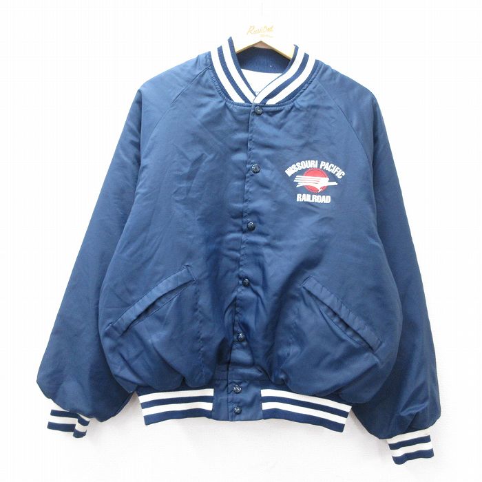 XL★古着 キングルイ 長袖 ナイロン ジャケット メンズ 90年代 90s MISSOURI ラグラン USA製 濃紺 ネイビー 内側キルティング 25oct03 中古 アウター ウインドブレーカー