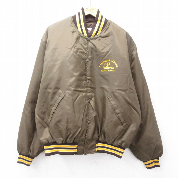XL★古着 長袖 ナイロン ジャケット メンズ 90年代 90s J FLETCHER 大きいサイズ USA製 茶 ブラウン 内側キルティング 25oct03 中古 アウター ウインドブレーカー